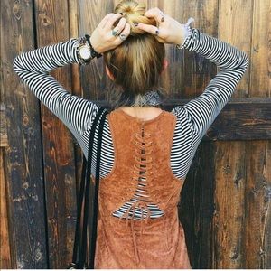 Suede LF lace tie up reversible brown dress sz sm